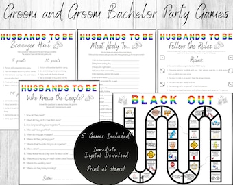 Gay Bachelor Party Games, Husbands to Be, Gay Wedding Shower Games, Two Grooms Bachelor Party, LGBTQ Bachelor party game