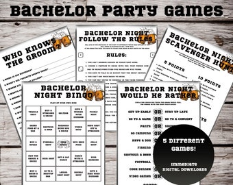 Bachelor Party Games Bundle Pack, Scavenger Hunt, Who Knows the Groom, Bingo, Would He Rather, Follow the Rules, Bachelor Night