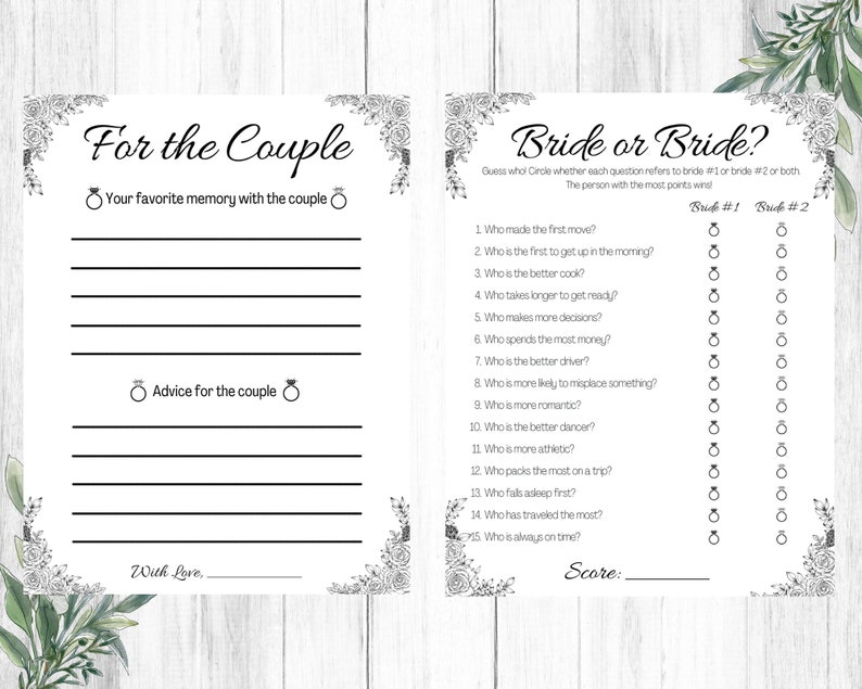 Lesbian Wedding Shower Games, Two Brides, LGBTQ Bridal Games (Digital Download) image 4