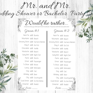 Gay Wedding Shower Game, Flower Design, Would He Rather, Gay Bachelor Party Game, Wedding Shower Game, Gay Wedding, His and His game