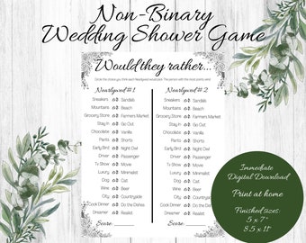 Non-Binary Wedding Shower Game, Gender Neutral Wedding Shower Game, Would They Rather, they/them wedding shower, non-binary wedding,