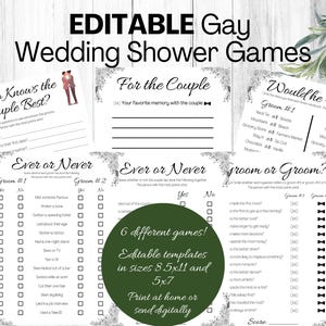 EDITABLE Gay Wedding Shower Games, Flower Design, Editable Template, LGBTQ Wedding Shower, Two grooms wedding shower games