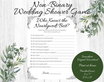 Non-Binary Wedding Shower Game, Who Knows the Nearlyweds (Digital Download)