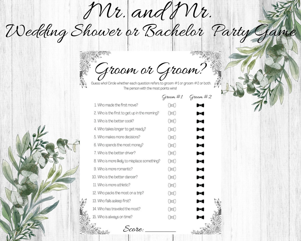 Gay Wedding Shower Game, Flower Design, Groom or Groom?, Bachelor Party ...