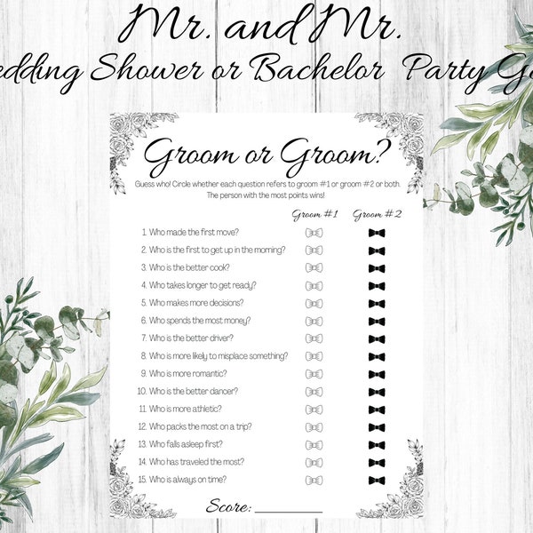 Gay Wedding Shower Game, Flower Design, Groom or Groom?, Bachelor Party Game, Wedding Shower Game, Gay Wedding, His and His game