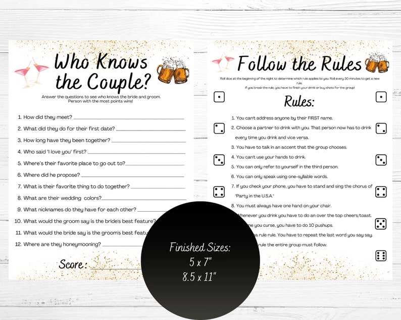 Joint Bachelor and Bachelorette Party Games Bundle, Jack and Jill Party