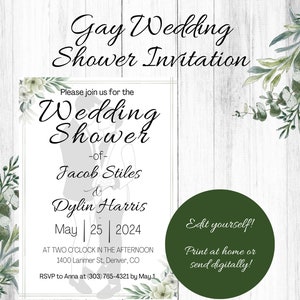 EDITABLE Gay Wedding Shower Invitation, two grooms shower invitation, Editable Template, LGBTQ Wedding Shower, Same Sex Wedding Shower