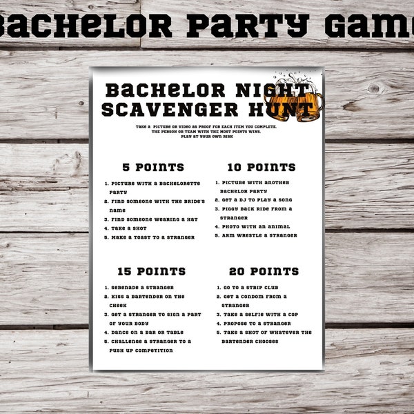 Bachelor Party Games, Bachelor Party Scavenger Hunt, Scavenger Hunt, Bachelor Night, Bachelor Game