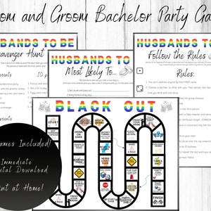 Gay Bachelor Party Games, Husbands to Be, Scavenger Hunt, Follow the Rules, Most Likely to, Black out, Printable Bachelor Games, Gay Wedding