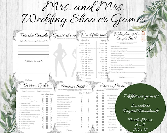 Lesbian Wedding Shower Games, Two Brides, LGBTQ Bridal Games (Digital Download)