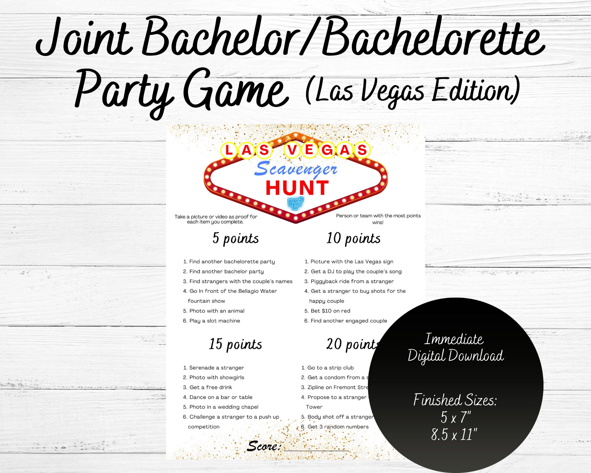 Las Vegas Joint Bachelor/bachelorette Party Game, Las Vegas Scavenger