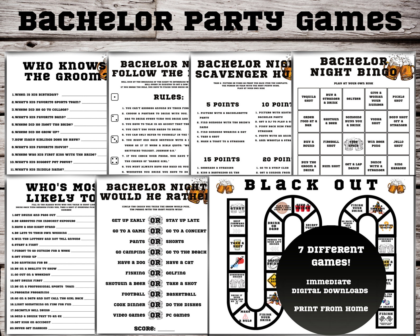 Bachelor Party Games Bundle, Scavenger Hunt, Bingo (digital Download