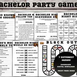 Bachelor Party Games Bundle Pack, Scavenger Hunt, Who Knows the Groom, Bingo, Would He Rather, Follow the Rules, Most Likely To, Black out