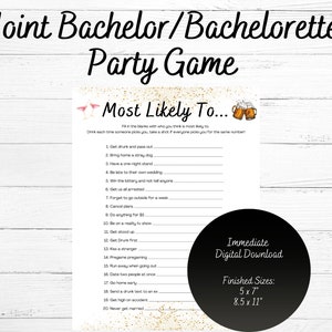 Joint Bachelor/Bachelorette Party Game, Jack and Jill Party Game, Co-ed bachelor/bachelorette party, Most Likely to, Couple&#39;s Bachelor Party
