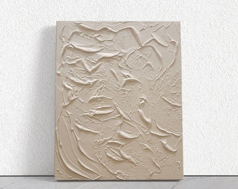 Abstract Textured Minimalist Canvas Wall Art Beige, Custom Plaster Textured Painting, Home Decor