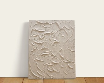 Abstract Textured Minimalist Canvas Wall Art Beige, Custom Plaster Textured Painting, Home Decor