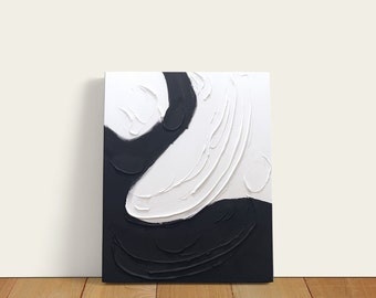 Textured Minimalist Canvas Art, Large Black and White Wall Art, Contemporary Home Decor, Handmade Plaster Art