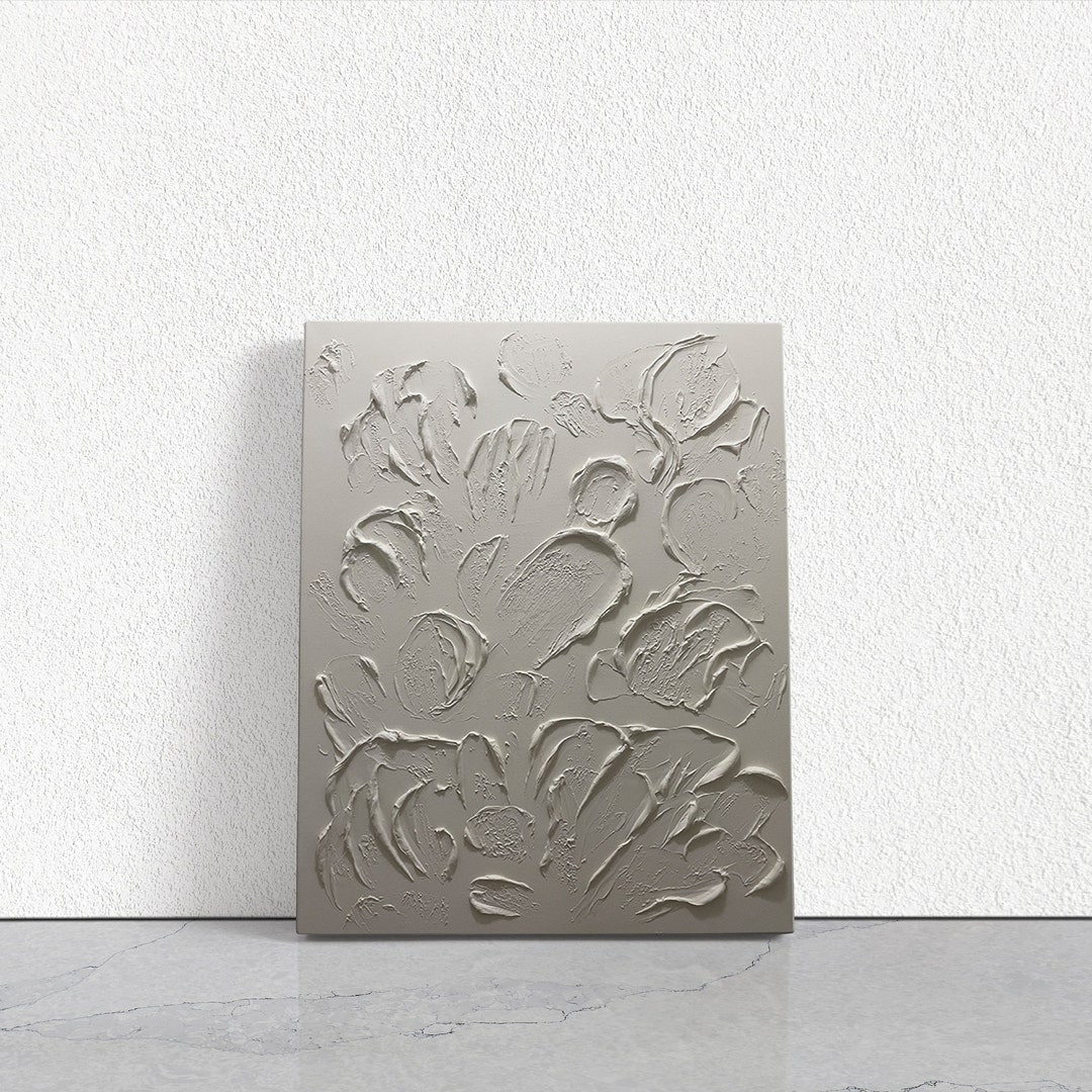 Large Linen White Cream Textured Minimalist Plaster Art, Modern