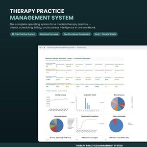 Therapy Practice Management Spreadsheet, Therapist CRM, Appointment Scheduler, Client Tracker, Google Sheets & Excel Template | Clinicians