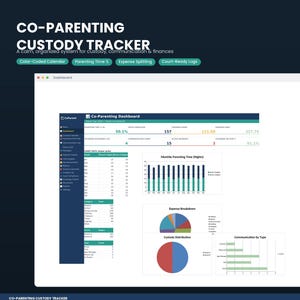 Suivi de la garde partagée (Google Sheets et Excel) | Calendrier du temps parental | Journal des dépenses | Suivi des communications