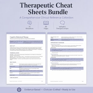 Therapeutic Cheat Sheets Bundle, Cbt Dbt EMDR ACT IFS Reference Sheets, Clinical Reference Guide, Therapist Tool, Counseling Resource