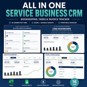 Painel de CRM completo para empresas de serviços | Planilhas Excel e Google | Controle de contas, tarefas e faturas para freelancers e pequenas empresas