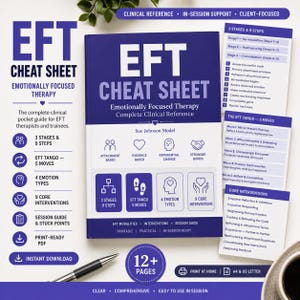 EFT Cheat Sheet | Emotionally Focused Therapy Clinical Reference | 3 Stages 9 Steps EFT Tango Interventions | Therapist PDF Printable