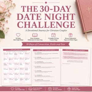 Sfida di 30 giorni per appuntamenti romantici / Devozionale cristiano per coppie / PDF stampabile per il matrimonio / Strumento per tenere traccia di idee per appuntamenti basati sulla fede