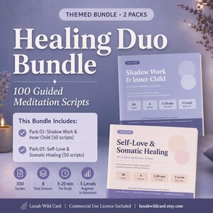 Healing Duo Bundle | Shadow Work & Self-Love Meditation Scripts | 100 Scripts | Therapist Resource | Commercial Licence