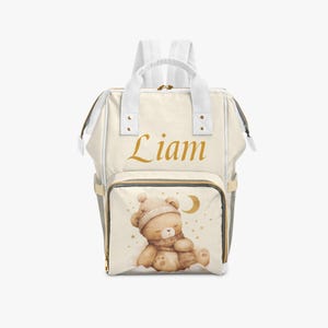 Personalized Teddy Bear Diaper Bag Backpack - Custom Name & Date Baby Bag - Watercolor Nursery Gift - Baby Shower Gift -Baby Diaper Backpack