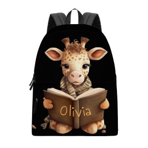 Sac à dos personnalisé en coton pour garçon pour fille, sac à dos animal, livre de lecture girafe mignon, sac à dos, cartable préscolaire, 3 tailles