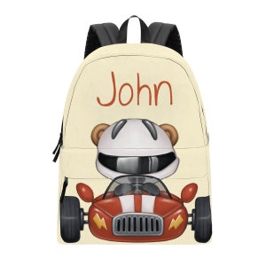 Sac à dos en toile de voiture de course, cartable cool pour enfants, cartable pour fan de course, sac à dos pour la rentrée, sac à dos maternelle, cartable préscolaire