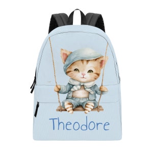 Personlized Cute Swinging Cat Cotton Backpack, Schoolbag for Kids, Schoolbag For Preschooler,  Cute Cat Backpack
