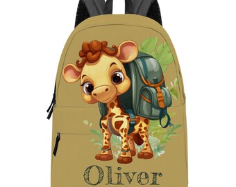 Personalized Giraffe Canvas Backpack For Toddlers For Child Backpack African Animal Cute Backpack Nursery Pre School Rucksack School Bag