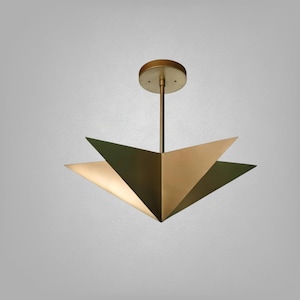 Handmade Origami Brass Ceiling Light, Mid Century Angular Polygon Fixture For Dining Room, Kitchen, Statement Chandelier Decor Gift.