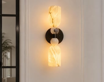 Handcrafted Alabaster Wall Sconce Elegant Modern Brass Stone Light Fixture hindi