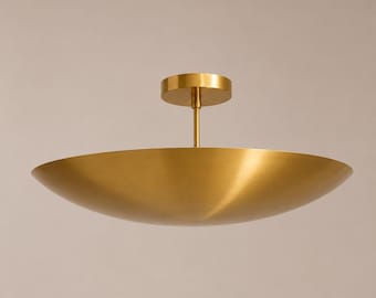6 Light Mid Century Modern Brass Dome Chandelier, Italian Modern Ceiling Light, Large Floating Pendant Lamp, Luxury Brass Fixture