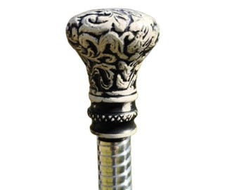 Black & Silver Hook Walking Cane: Victorian Style Aluminum Fashion Cane
