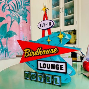 Atomic Lounge Birdhouse Retro Sign
