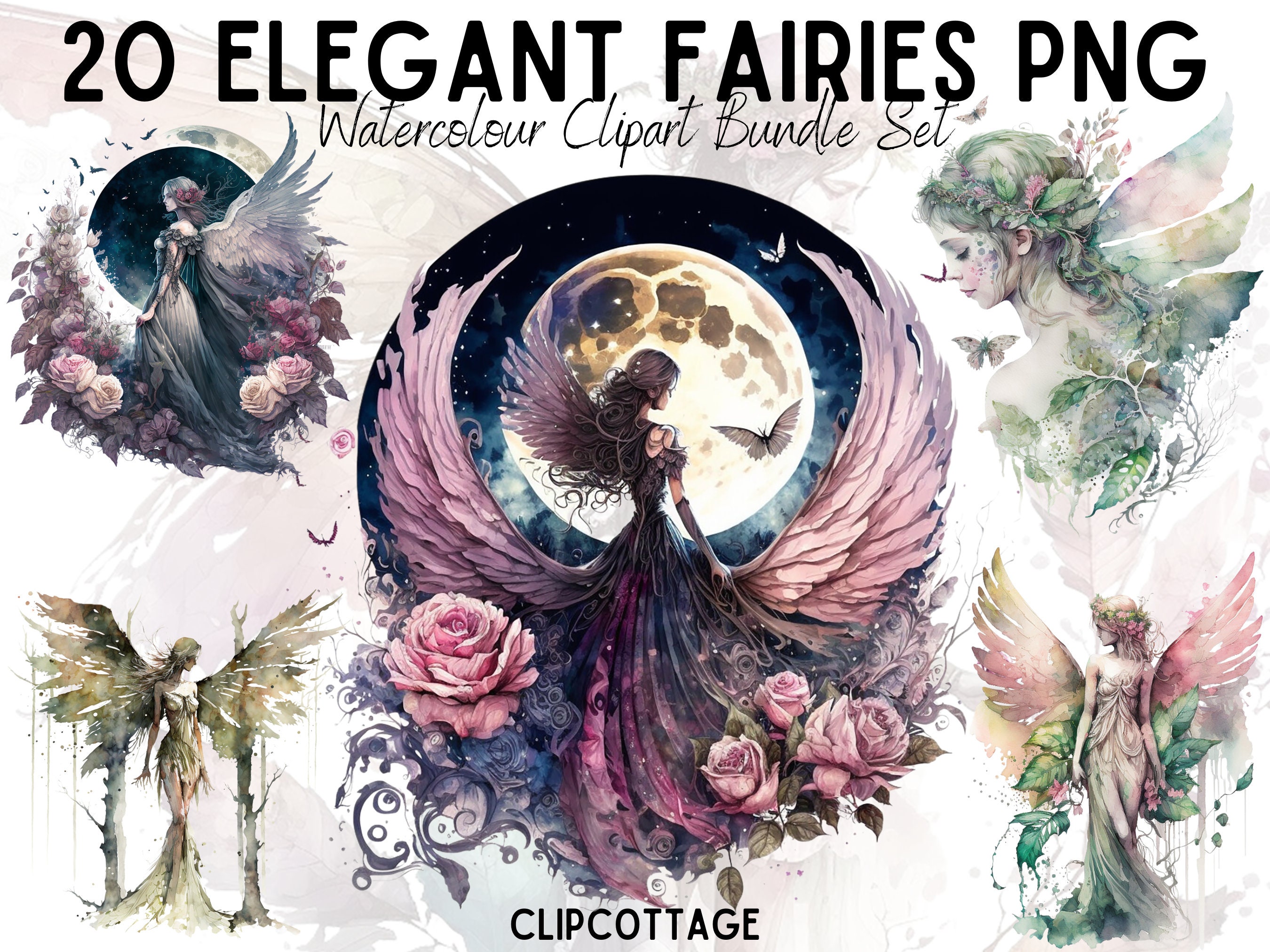 Fairy Clipart PNG Sublimation Bundle | 20 Transparent Elegant Magical ...