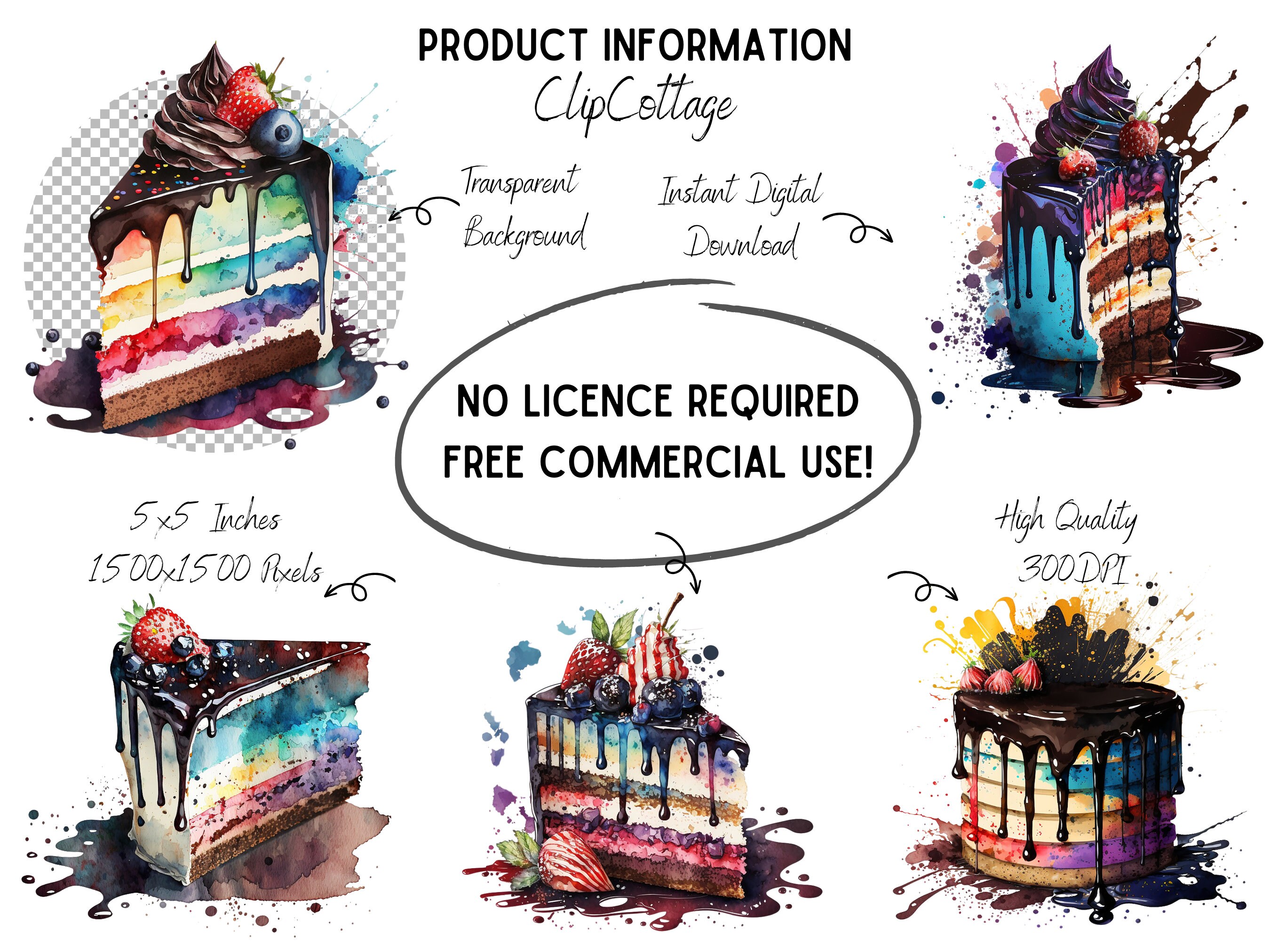 10 Birthday Cake 2 Clipart Bundle - PNG Sublimation Illustrations for ...