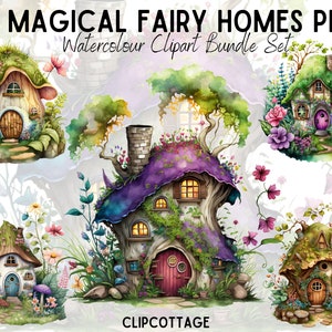 20 Fairy Garden Houses Clipart Bundle - Fantasy PNG Sublimation Illustrations for Invitations, Scrapbooking and Crafts - Commercial Use Inc.