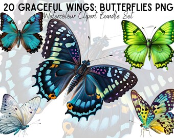 20 prachtige vlinder clipart PNG bundel - dierlijke sublimatie digitale downloads voor uitnodigingen, scrapbooking ambachten met commercieel gebruik