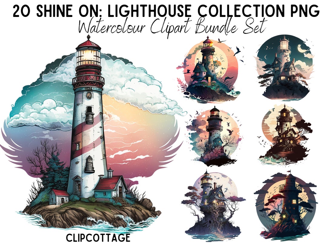 20 Lighthouses Clipart Bundle - Whimsical House PNG Sublimation ...