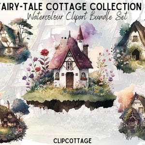 20 Fairytale Cottages Clipart Bundle - Whimsical PNG Sublimation Illustrations for Invitations, Scrapbooking and Crafts - Commercial Use Inc