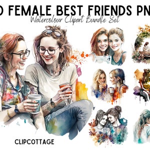 Beste vrienden clipart PNG sublimatie bundel | 20 transparante dames BFF liefde aquarel digitale download ontwerp mok prints | Commercieel gebruik