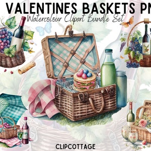 Valentines Picnic Clipart PNG Sublimation Bundle | 20 Transparent Romantic Food Basket Scenery Watercolour Digital Download | Commercial Use