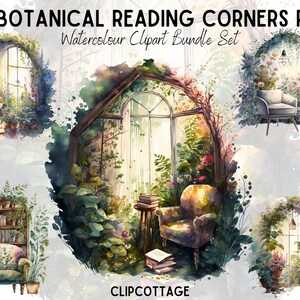 Garten Clipart PNG Sublimation Bundle | 20 Bücherwurm Leseecke Aquarell Digital Download Design Prints | Kommerzielle Nutzung