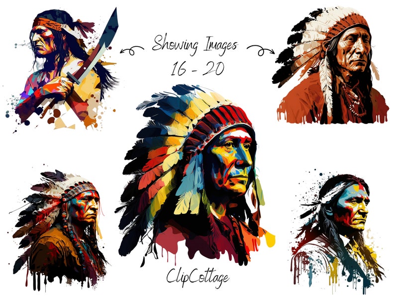 20 Apache Indians Clipart Bundle - Native American PNG Sublimation ...