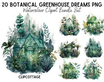Serre Clipart PNG Sublimation Bundle | 20 serres botaniques aquarelle transparente téléchargement numérique Design imprime | Un usage commercial